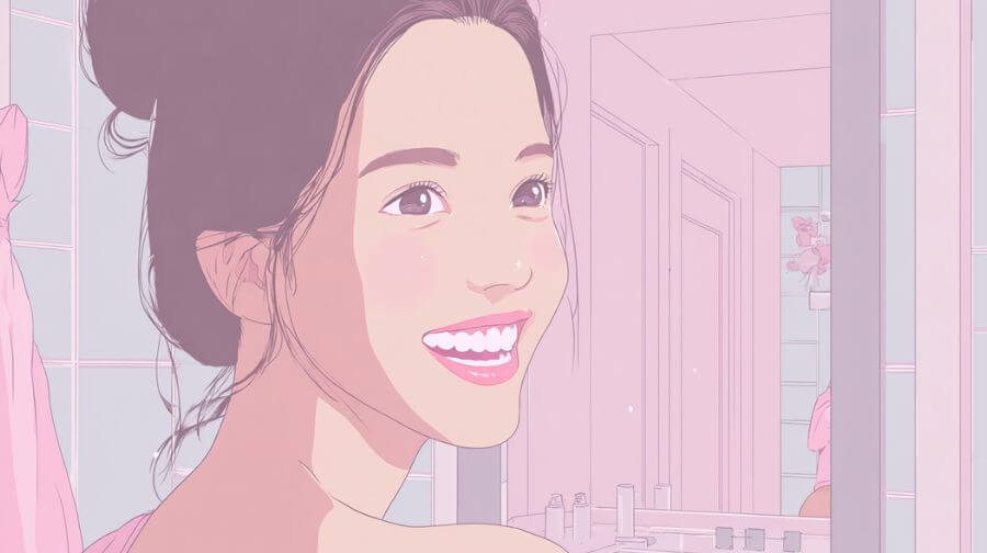 鏡の前で満足そうに自分の口元を確認